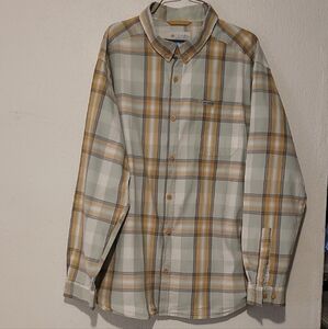 Columbia Men's Plaid Shirt in Gray and Gold